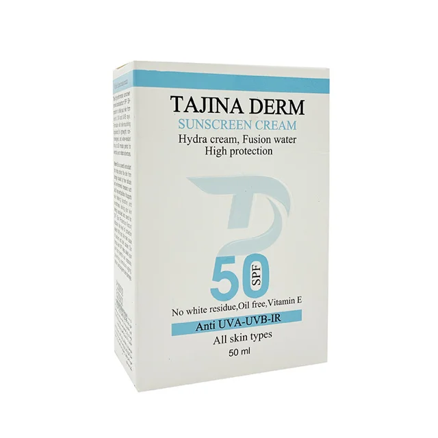 کرم ضد آفتاب بی‌رنگ تاجینادرم SPF 50 مدل All skin مناسب برای انواع پوست محافظ UVA/UVB حجم  102401235